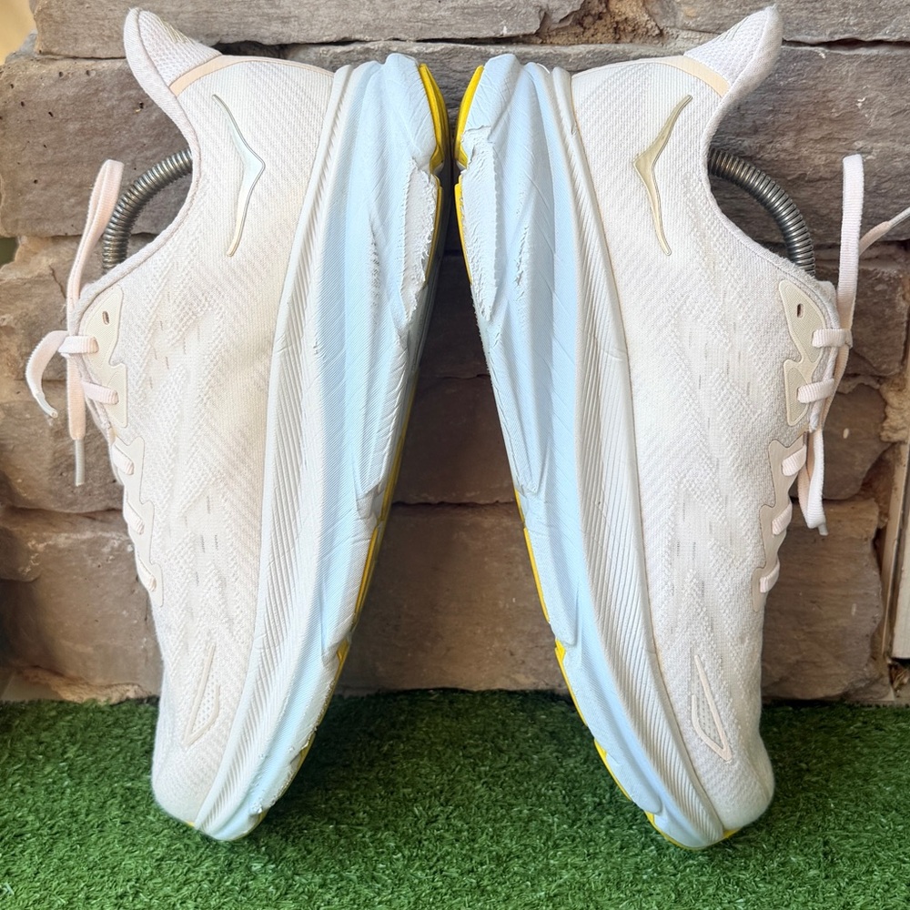 11 Hoka One One Clifton Women's Pale Pink and White Sneakers - Picture 7 of 11